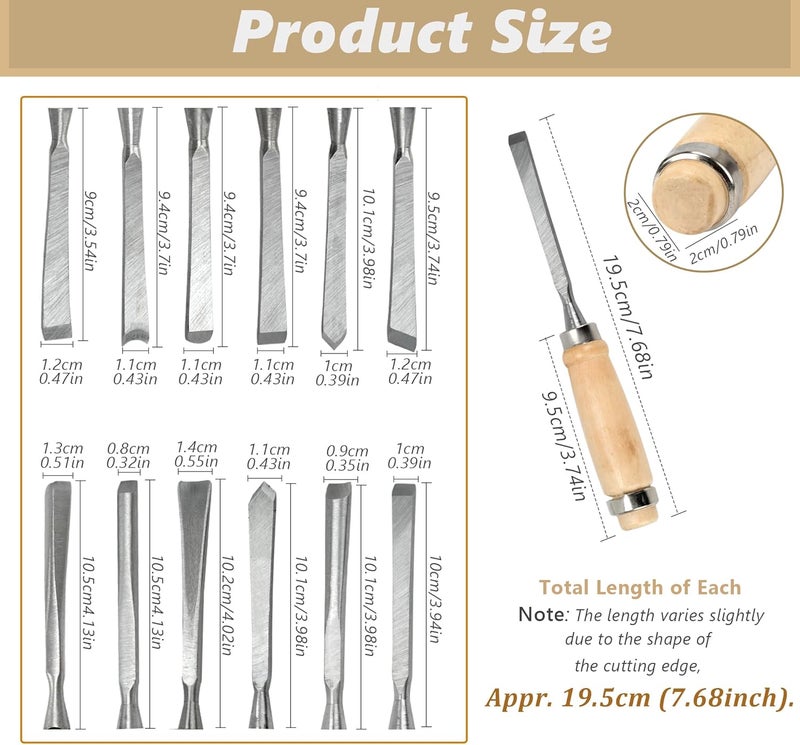 MFBJXC 12 Pieces Wood Chisel Set,Home Wood Carving Tools With Steel Hammer End, Professional Wood Gouge Turning Tools For Craftsman Carpenter Beginners, For Precision Carving & Diy Projects - Image 2